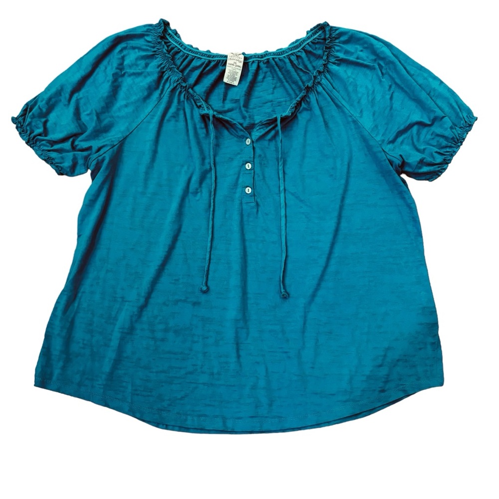 Faded Glory button & tie front green elastic neck/sleeve plus size top 18/20w